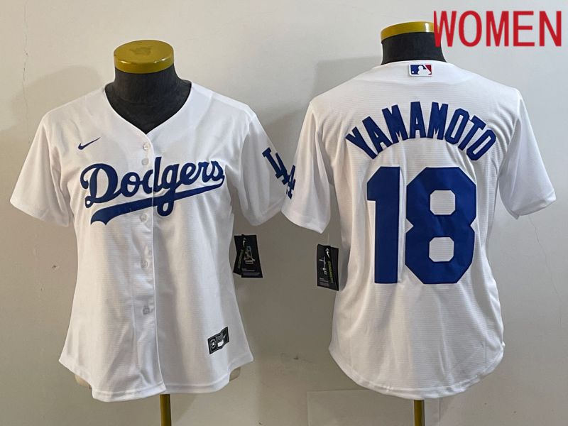 Women Los Angeles Dodgers #18 Yamamoto White Nike Game MLB Jersey style 1